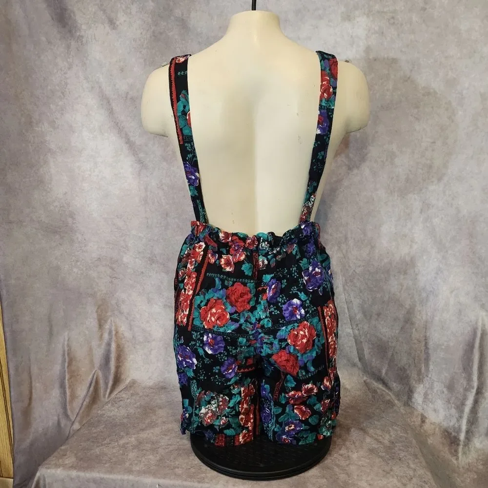 Vintage 80's Cotton Tree‎ Floral Suspender Shorts Size Medium